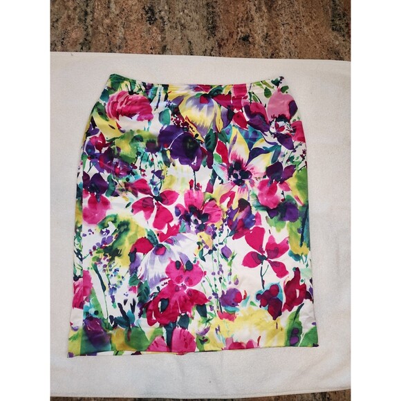Jones New York Silk Blend Watercolor Pink Purple Floral Skirt Size 8 - Picture 7 of 8